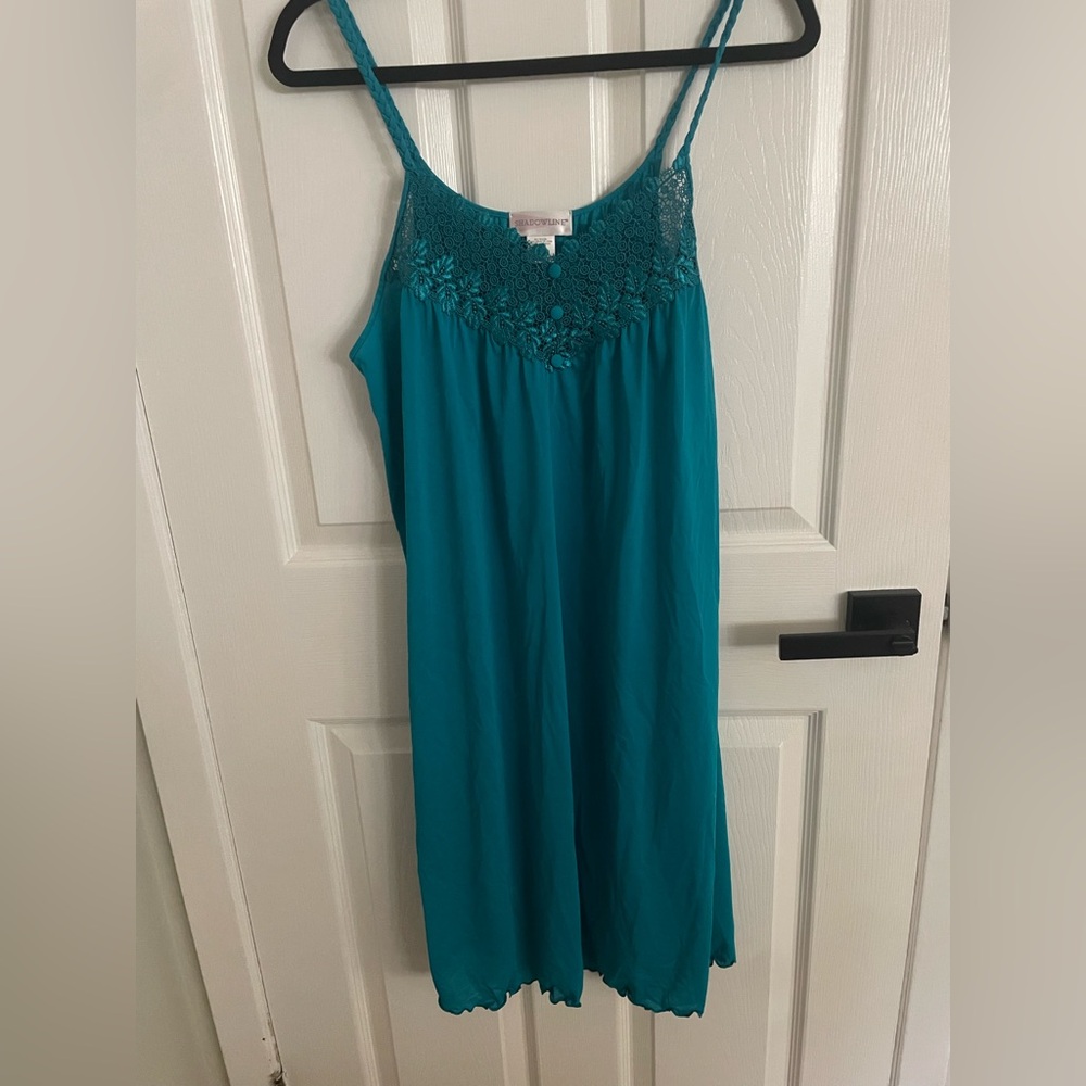 Shadowline teal strappy nightie night gown size medium